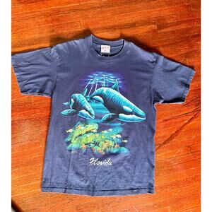 Vintage 90’s Florida Blue Double Side Graphic Whale Single Stitch T Shirt Large